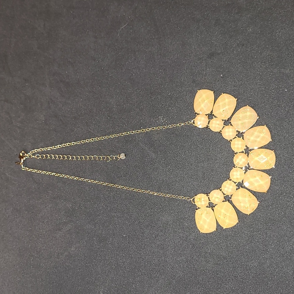 NWT Sunshine Yellow Beige With Gold Flakes Statement Necklace Chunky